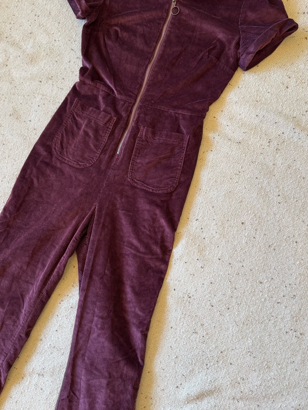 Urban Outfitters S Burgundy Corduroy Jumpsuit Zip Front Utility Y2K Coveralls